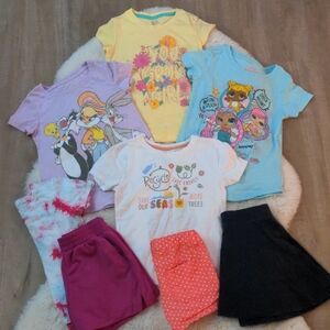 Girls Size 6 / 6X Summer Bundle – Graphic Tees, Skirt & Shorts (8 Pieces)